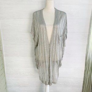 Alice + Olivia - Silver gray lace knit v-neck long cardigan sleeveless, L